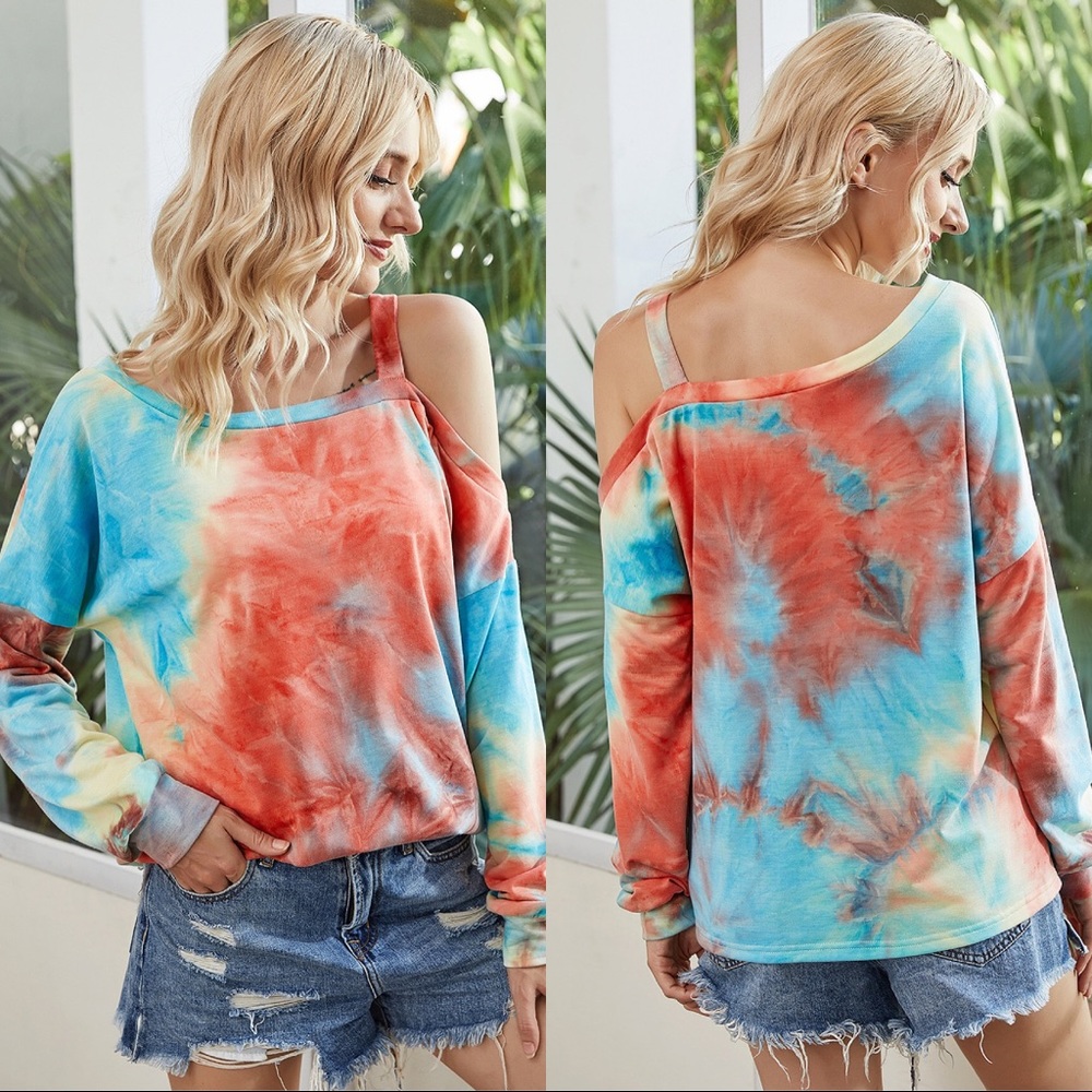 🆕 Tie Dye Long Sleeve Off The Shoulder Top